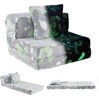 Costway Glow In the Dark Kids Couch 3-in-1 Fold Out Sofa Bed w/Zippered Covers in Grey