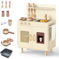 CASART Kids Play Kitchen Wooden Pretend Kitchen Playset w/ Ice Maker & Stove