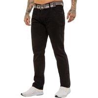 Enzo Men's Belted Straight Leg Denim Jeans in Black | Size: 32S
