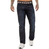 Enzo Men's Belted Straight Leg Denim Jeans in Dark Blue | Size: 38S