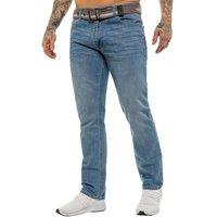 Enzo Men's Belted Straight Leg Denim Jeans in Light Blue | Size: 28S
