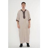 Thobez Men's Moroccan Thobe Half Sleeve Gandoura Embroidery Kaftan Eid Ramadan in Off-White | Size: 58R