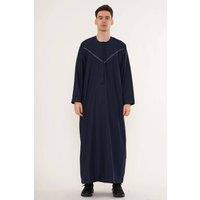 Thobez Men's Thobe Emirati Omani Zipped Jubba Islamic Embroidery Muslim Kaftan Eid in Navy | Size: 52R