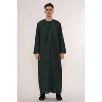 Thobez Men's Thobe Emirati Omani Zipped Jubba Islamic Embroidery Muslim Kaftan Eid in Dark Green | Size: 58R