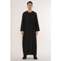 Thobez Men's Thobe Emirati Omani Zipped Jubba Islamic Embroidery Muslim Kaftan Eid in Black | Size: 54R