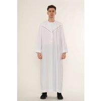Thobez Men's Thobe Emirati Omani Zipped Jubba Islamic Embroidery Muslim Kaftan Eid in White | Size: 60R