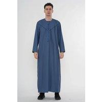 Thobez Men's Thobe Emirati Omani Zipped Jubba Islamic Embroidery Muslim Kaftan Eid in Blue | Size: 56R