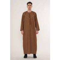 Thobez Men's Thobe Emirati Omani Zipped Jubba Islamic Embroidery Muslim Kaftan Eid in Brown | Size: 60R