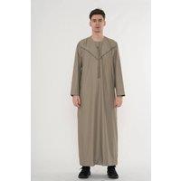Thobez Men's Thobe Emirati Omani Zipped Jubba Islamic Embroidery Muslim Kaftan Eid in Beige | Size: 58R