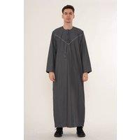 Thobez Men's Thobe Emirati Omani Zipped Jubba Islamic Embroidery Muslim Kaftan Eid in Dark Grey | Size: 54R