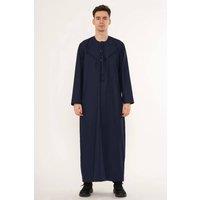 Thobez Men's Zip Eid Thobe Emirati Omani Jubba Islamic Bobble Button Muslim Kaftan in Navy | Size: 52R