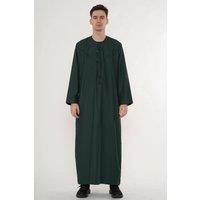 Thobez Men's Zip Eid Thobe Emirati Omani Jubba Islamic Bobble Button Muslim Kaftan in Dark Green | Size: 54R