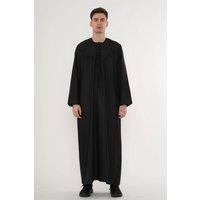 Thobez Men's Zip Eid Thobe Emirati Omani Jubba Islamic Bobble Button Muslim Kaftan in Black | Size: 60R
