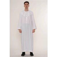Thobez Men's Zip Eid Thobe Emirati Omani Jubba Islamic Bobble Button Muslim Kaftan in White | Size: 52R