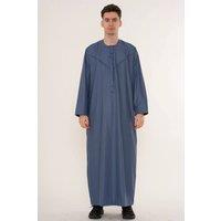 Thobez Men's Zip Eid Thobe Emirati Omani Jubba Islamic Bobble Button Muslim Kaftan in Blue | Size: 56R