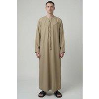 Thobez Men's Zip Eid Thobe Emirati Omani Jubba Islamic Bobble Button Muslim Kaftan in Beige | Size: 52R