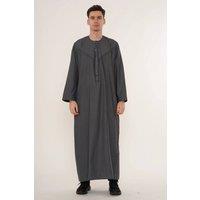 Thobez Men's Zip Eid Thobe Emirati Omani Jubba Islamic Bobble Button Muslim Kaftan in Dark Grey | Size: 54R