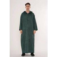 Thobez Men's Hooded Suede Thobe Emirati Omani Zipped Jubba Islamic Kaftan Eid Robe in Green | Size: 56R