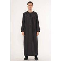 Thobez Men's Thobe Emirati Omani Jubba Islamic Dress Muslim Kaftan with Tassel in Charcoal | Size: 58R