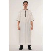 Thobez Men's Thobe Emirati Omani Jubba Muslim Kaftan Half Sleeve Chest Zipper in Cream | Size: 58R