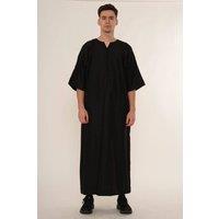 Thobez Men's Thobe Emirati Omani Jubba Muslim Kaftan Half Sleeve Chest Zipper in Black | Size: 58R