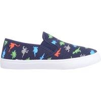 ABSOLUTE FOOTWEAR Men's Slip On Casual Twin Gusset Canvas Shoes Plimsolls with Dinosaur Design in Blue | Size: 1