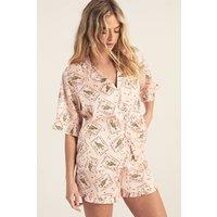 NastyGal Women's Card Print Ruffle Shirt & Shorts Pajama Set in Pink | Size: Large