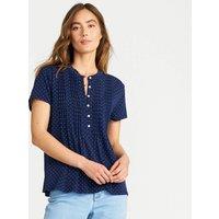 Lands' End Women's Short Sleeve Cotton Modal Pintuck Top in Navy | Size: 20
