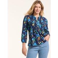 Lands' End Women's Cotton Modal Three Quarter Sleeve Pintuck Top in Blue | Size: 10-12