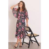 Anna Rose Women's Floral Print Short Sleeve Dress in Black | Size: 10