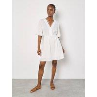 Apricot Women's Daisy Lace Linen Blend Mini Dress in White | Size: 14