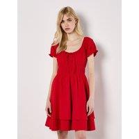 Apricot Women's Eyelet Embroidery Tiered Mini Dress in Red | Size: 16