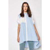 Apricot Women's Mix Stripe Cotton Blend Embroidered Shirt in Blue | Size: 12