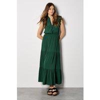 Apricot Women's V-Neck Ruffle Tiered Maxi Dress in Green | Size: 8