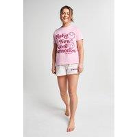 Brand Threads Women's Smiley Short Sleeve Pyjama Set in Pink | Size: Large