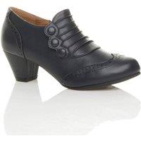 AJVANI Women's Mid Cuban Heel Brogue Button Faux Leather Ankle Boots in Navy | Size: 6