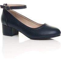 AJVANI Women's Low Heel Ankle Strap Court Shoes in Navy | Size: 4