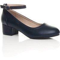 AJVANI Women's Low Heel Ankle Strap Court Shoes in Navy | Size: 9