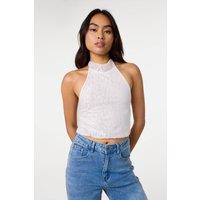 Pink Vanilla Women's Ivory Lace Halter Neck Top | Size: Small