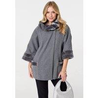 Izabel London Women's Faux Fur Trim 3/4 Sleeve Cape Coat in Grey | Size: Medium/Large