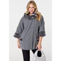 Izabel London Women's Faux Fur Trim 3/4 Sleeve Cape Coat in Grey | Size: S/M