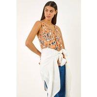 Roman Women's Shell Print Gathered Vest Top in Orange | Size: 20