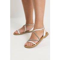 Yours Women's Diamante Asymmetric Strap Sandals In Wide E Fit in White | Size: 9E