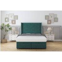 Comfort Beds Madrid Plush Ottoman Bed Base-54 Wingback Headboard in Emerald | Size: Small Double