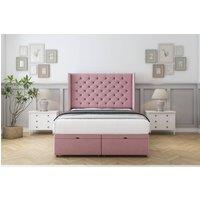 Comfort Beds Selena Plush Ottoman Bed Base-54 Wingback Headboard in Pink | Size: Double