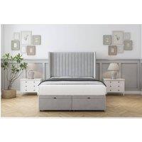 Comfort Beds Chester Plush Ottoman Bed Base-54 Wingback Headboard in Silver | Size: Small Double
