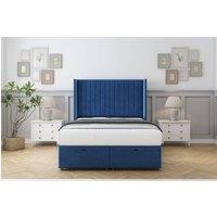 Comfort Beds Chester Plush Ottoman Bed Base-54 Wingback Headboard in Navy | Size: Single