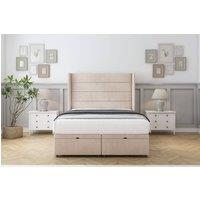 Comfort Beds Milano Naples Ottoman Bed Base-54 Wingback Headboard in Light Sand | Size: Super King