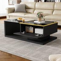 BTM 90cm Long High-Gloss Coffee Table with Glass Top & LED Effect in Black