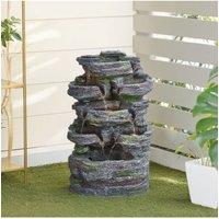 H&O Direct Outdoor Faux Rock Water Fountain with Lights in Grey